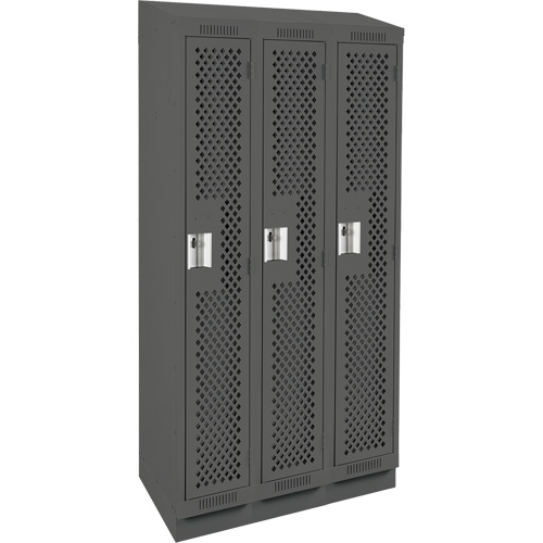 Clean Line Lockers, Bank of 3, 36" x 12" x 82", Steel, Charcoal, Rivet (Assembled), Perforated Kelford
