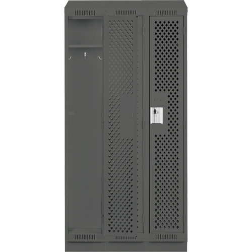 Clean Line Lockers, Bank of 3, 36" x 12" x 82", Steel, Charcoal, Rivet (Assembled), Perforated Kelford
