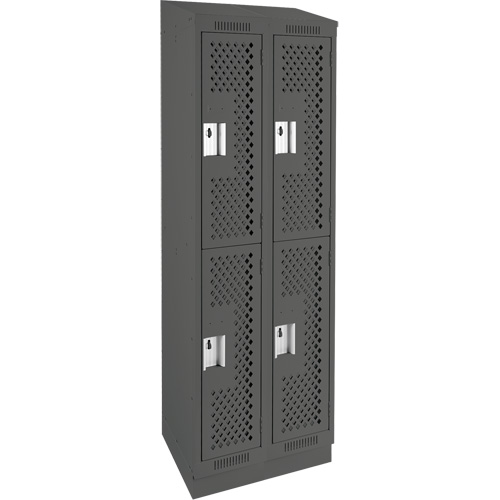 Clean Line Lockers, 2 -tier, Bank of 2, 24" x 15" x 82", Steel, Charcoal, Rivet (Assembled), Perforated Kelford