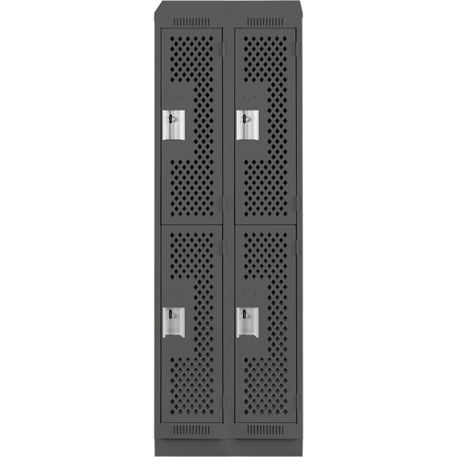 Clean Line Lockers, 2 -tier, Bank of 2, 24" x 15" x 82", Steel, Charcoal, Rivet (Assembled), Perforated Kelford