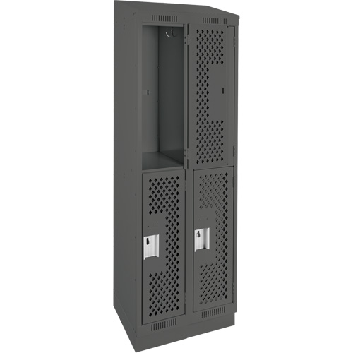 Clean Line Lockers, 2 -tier, Bank of 2, 24" x 15" x 82", Steel, Charcoal, Rivet (Assembled), Perforated Kelford