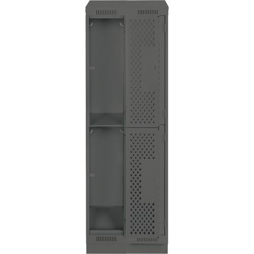 Clean Line Lockers, 2 -tier, Bank of 2, 24" x 15" x 82", Steel, Charcoal, Rivet (Assembled), Perforated Kelford