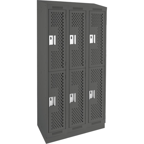Clean Line Lockers, 2 -tier, Bank of 3, 36" x 15" x 82", Steel, Charcoal, Rivet (Assembled), Perforated Kelford