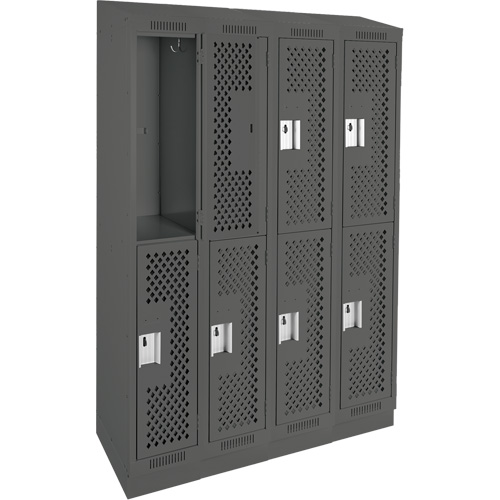 Clean Line Lockers, 2 -tier, Bank of 4, 48" x 15" x 82", Steel, Charcoal, Rivet (Assembled), Perforated Kelford