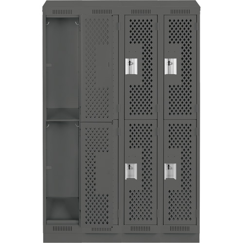 Clean Line Lockers, 2 -tier, Bank of 4, 48" x 15" x 82", Steel, Charcoal, Rivet (Assembled), Perforated Kelford