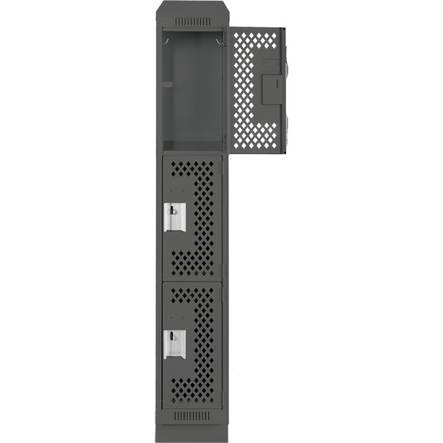 Clean Line Lockers, 3 -tier, 12" x 15" x 82", Steel, Charcoal, Rivet (Assembled), Perforated Kelford