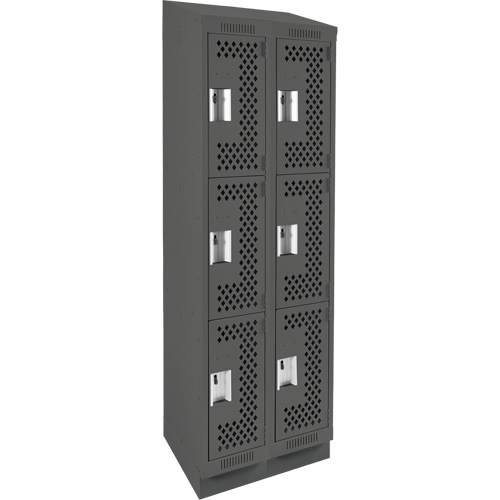 Clean Line Lockers, 3 -tier, Bank of 2, 24" x 15" x 82", Steel, Charcoal, Rivet (Assembled), Perforated Kelford