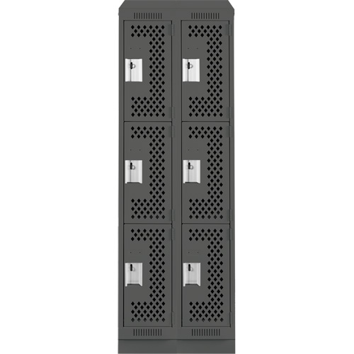 Clean Line Lockers, 3 -tier, Bank of 2, 24" x 15" x 82", Steel, Charcoal, Rivet (Assembled), Perforated Kelford