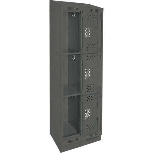 Clean Line Lockers, 3 -tier, Bank of 2, 24" x 15" x 82", Steel, Charcoal, Rivet (Assembled), Perforated Kelford