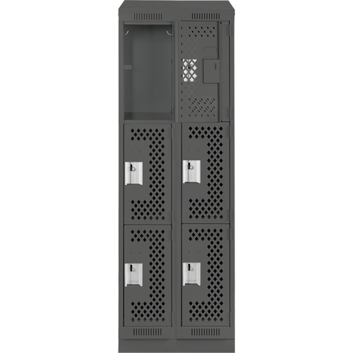 Clean Line Lockers, 3 -tier, Bank of 2, 24" x 15" x 82", Steel, Charcoal, Rivet (Assembled), Perforated Kelford