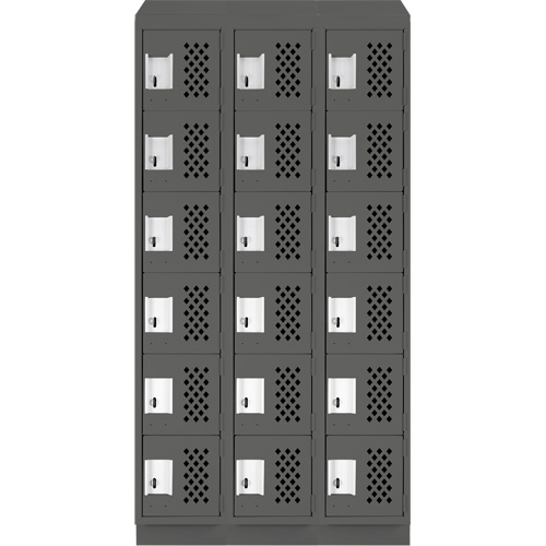 Assembled Lockerettes Clean Line Perforated Economy Lockers, 6 -tier, Bank of 3, 18" x 72" x 12", Steel Kelford