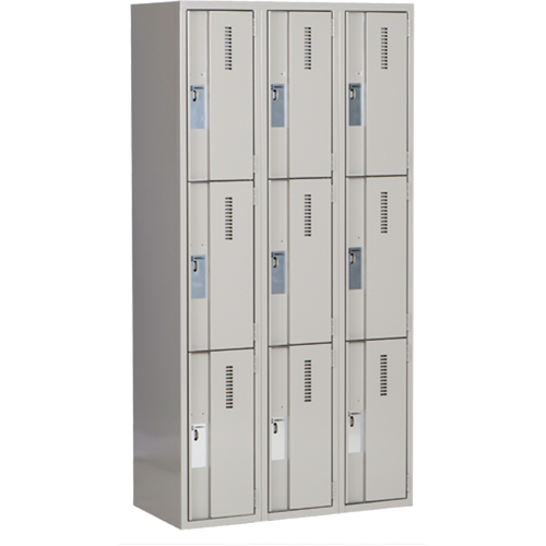 Concorde Heavy-Duty Lockers, 3 -tier, Bank of 3, 36" x 18" x 72", Steel, Grey, Welded (Assembled) Kelford