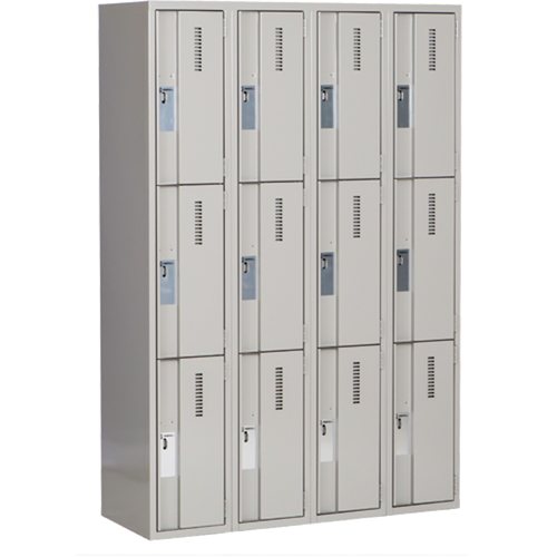 Concorde Heavy-Duty Lockers, 3 -tier, Bank of 4, 48" x 18" x 72", Steel, Grey, Welded (Assembled) Kelford