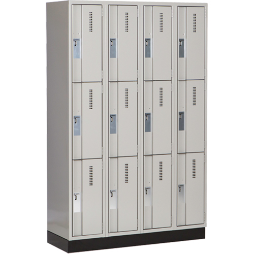 Concorde Heavy-Duty Lockers, 3 -tier, Bank of 4, 48" x 18" x 76", Steel, Grey, Welded (Assembled) Kelford