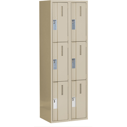 Concorde Heavy-Duty Lockers, 3 -tier, Bank of 2, 24" x 18" x 72", Steel, Beige, Welded (Assembled) Kelford