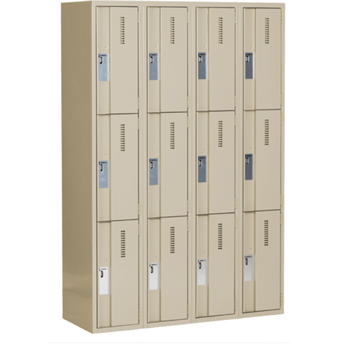 Concorde Heavy-Duty Lockers, 3 -tier, Bank of 4, 48" x 18" x 72", Steel, Beige, Welded (Assembled) Kelford