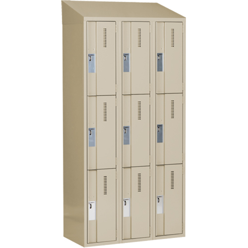 Concorde Heavy-Duty Lockers, 3 -tier, Bank of 3, 36" x 18" x 78", Steel, Beige, Welded (Assembled) Kelford