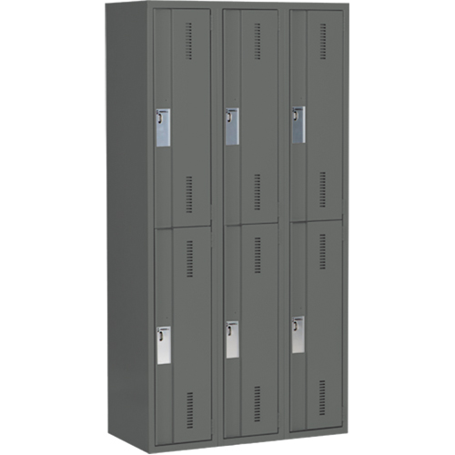 Concorde Heavy-Duty Lockers, 2 -tier, Bank of 3, 36" x 18" x 72", Steel, Charcoal, Welded (Assembled) Kelford
