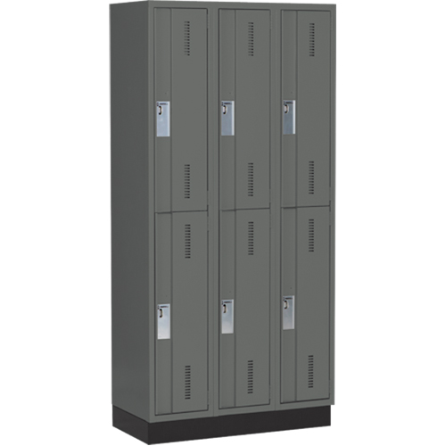 Concorde Heavy-Duty Lockers, 2 -tier, Bank of 3, 36" x 18" x 76", Steel, Charcoal, Welded (Assembled) Kelford