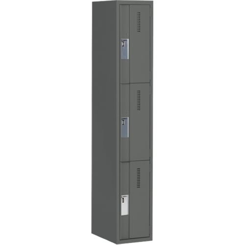 Concorde Heavy-Duty Lockers, 3 -tier, 12" x 18" x 72", Steel, Charcoal, Welded (Assembled) Kelford