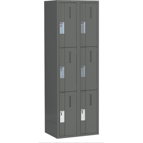Concorde Heavy-Duty Lockers, 3 -tier, Bank of 2, 24" x 18" x 72", Steel, Charcoal, Welded (Assembled) Kelford