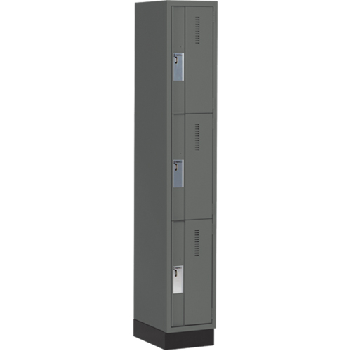 Concorde Heavy-Duty Lockers, 3 -tier, 12" x 18" x 76", Steel, Charcoal, Welded (Assembled) Kelford