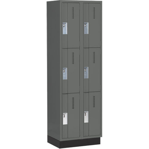Concorde Heavy-Duty Lockers, 3 -tier, Bank of 2, 24" x 18" x 76", Steel, Charcoal, Welded (Assembled) Kelford