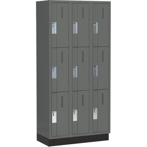 Concorde Heavy-Duty Lockers, 3 -tier, Bank of 3, 36" x 18" x 76", Steel, Charcoal, Welded (Assembled) Kelford