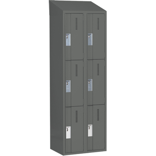 Concorde Heavy-Duty Lockers, 3 -tier, Bank of 2, 24" x 18" x 78", Steel, Charcoal, Welded (Assembled) Kelford