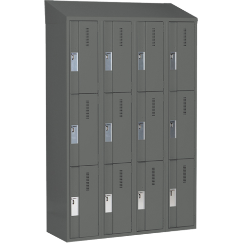 Concorde Heavy-Duty Lockers, 3 -tier, Bank of 4, 48" x 18" x 78", Steel, Charcoal, Welded (Assembled) Kelford