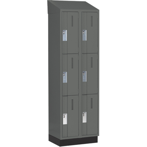 Concorde Heavy-Duty Lockers, 3 -tier, Bank of 2, 24" x 18" x 82", Steel, Charcoal, Welded (Assembled) Kelford
