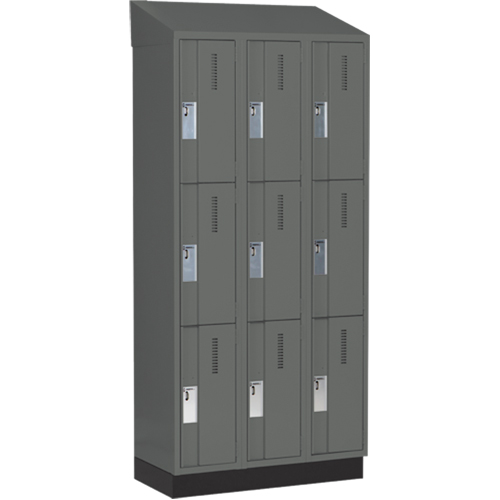 Concorde Heavy-Duty Lockers, 3 -tier, Bank of 3, 36" x 18" x 82", Steel, Charcoal, Welded (Assembled) Kelford