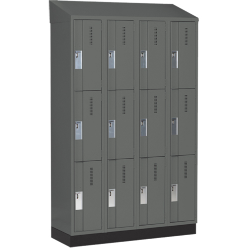 Concorde Heavy-Duty Lockers, 3 -tier, Bank of 4, 48" x 18" x 82", Steel, Charcoal, Welded (Assembled) Kelford