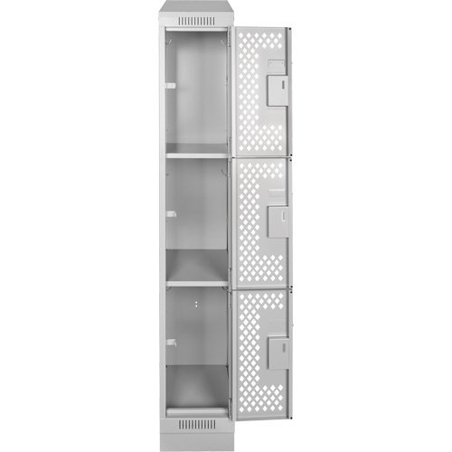 Clean Line Lockers, 3 -tier, 12" x 12" x 72", Steel, Grey, Rivet (Assembled), Perforated Kelford