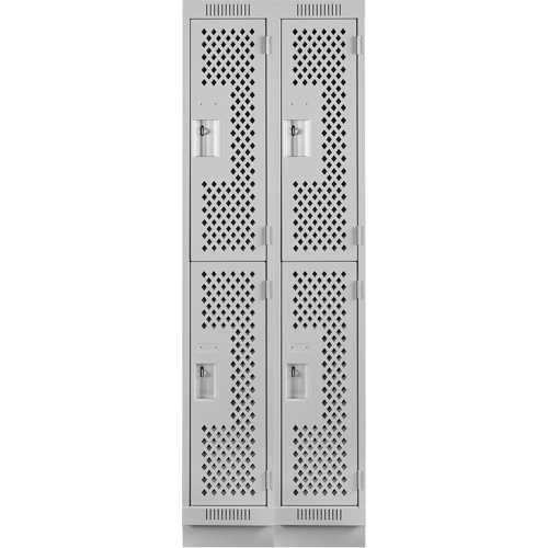 Clean Line Lockers, 2 -tier, Bank of 2, 24" x 15" x 76", Steel, Grey, Rivet (Assembled), Perforated Kelford