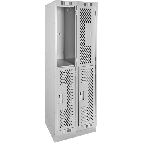 Clean Line Lockers, 2 -tier, Bank of 2, 24" x 15" x 76", Steel, Grey, Rivet (Assembled), Perforated Kelford