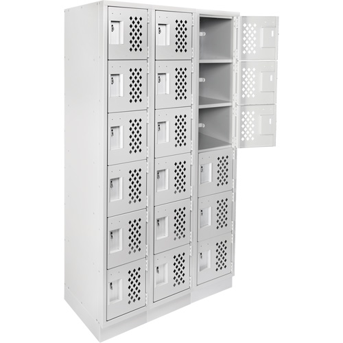 Assembled Lockerettes Clean Line Perforated Economy Lockers, 6 -tier, Bank of 3, 18" x 72" x 12", Steel Kelford