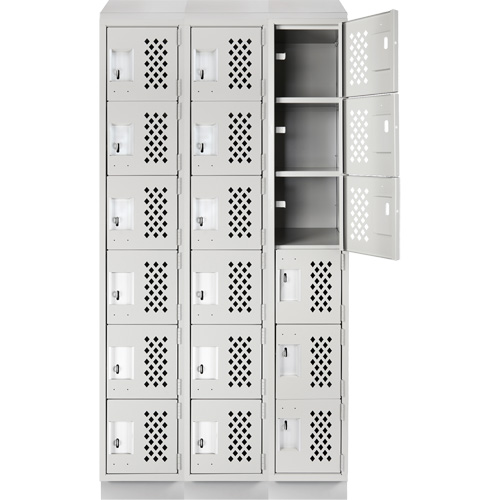 Assembled Lockerettes Clean Line Perforated Economy Lockers, 6 -tier, Bank of 3, 18" x 72" x 12", Steel Kelford