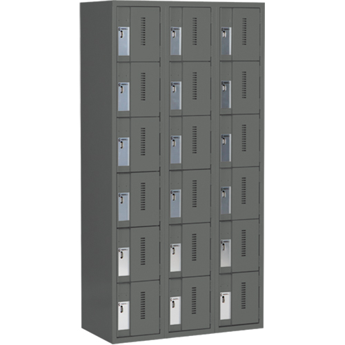 Concorde Heavy-Duty Lockers, 6 -tier, Bank of 3, 36" x 18" x 72", Steel, Charcoal, Welded (Assembled) Kelford