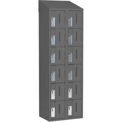 Concorde Heavy-Duty Lockers, 6 -tier, Bank of 2, 24" x 18" x 78", Steel, Charcoal, Welded (Assembled) Kelford