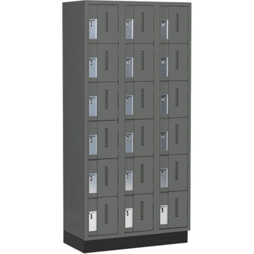 Concorde Heavy-Duty Lockers, 6 -tier, Bank of 3, 36" x 18" x 76", Steel, Charcoal, Welded (Assembled) Kelford