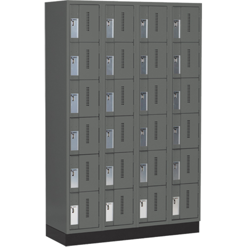 Concorde Heavy-Duty Lockers, 6 -tier, Bank of 4, 48" x 18" x 76", Steel, Charcoal, Welded (Assembled) Kelford