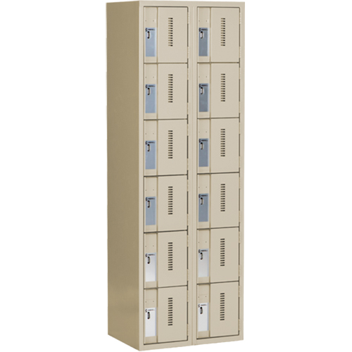 Concorde Heavy-Duty Lockers, 6 -tier, Bank of 2, 24" x 18" x 72", Steel, Beige, Welded (Assembled) Kelford