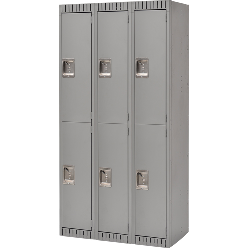 Lockers, 2 -tier, Bank of 3, 36" x 18" x 72", Steel, Grey, Knocked Down Kelford