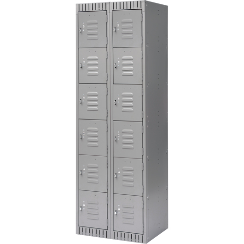Lockers, 6 -tier, Bank of 2, 24" x 18" x 72", Steel, Grey, Knocked Down Kelford