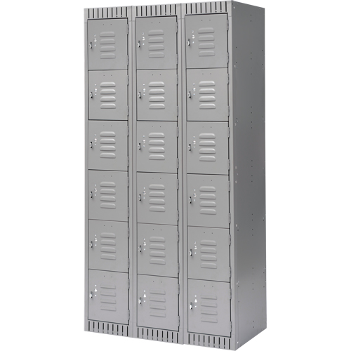 Lockers, 6 -tier, Bank of 3, 36" x 18" x 72", Steel, Grey, Knocked Down Kelford