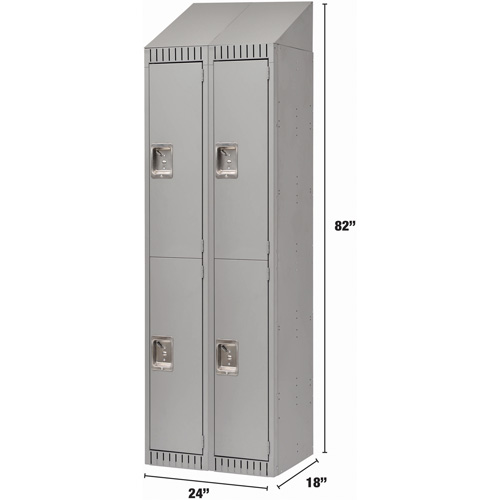 Lockers, 2 -tier, Bank of 2, 24" x 18" x 82", Steel, Grey, Knocked Down Kelford