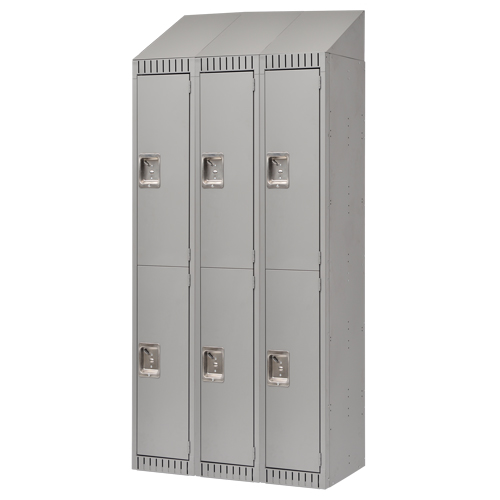 Lockers, 2 -tier, Bank of 3, 36" x 18" x 82", Steel, Grey, Knocked Down Kelford