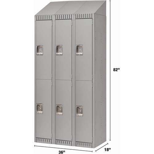Lockers, 2 -tier, Bank of 3, 36" x 18" x 82", Steel, Grey, Knocked Down Kelford