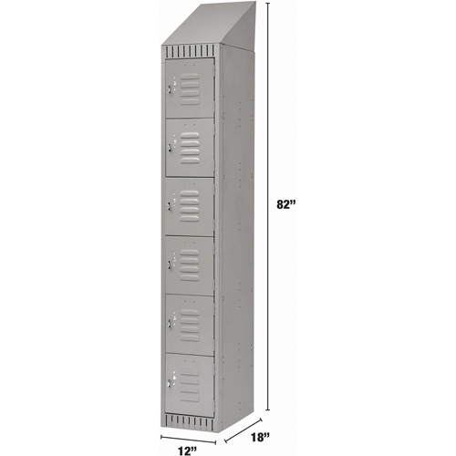 Lockers, 6 -tier, 12" x 18" x 82", Steel, Grey, Knocked Down Kelford
